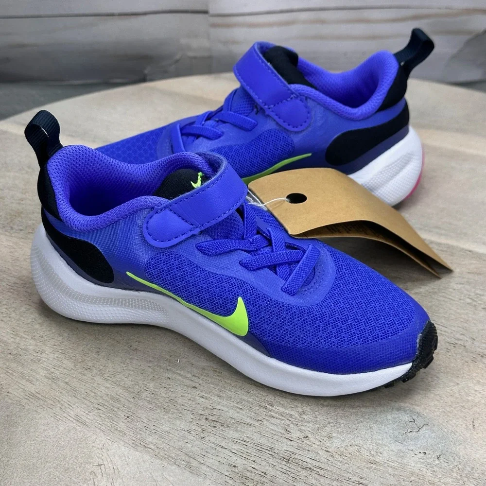 Nike Revolution 7 Kids Sneakers Blue Lime Blast FB7690-500 10C